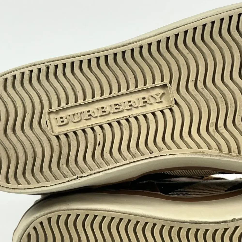 Burberry Kids Sz 2 (33) Nova Check High Top Sneakers Brown Tan Canvas Leather